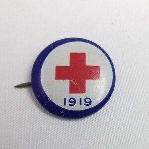 Antique 1919 American Red Cross ARC Enamel Button Lapel Pin Brooch, Coshocton OH